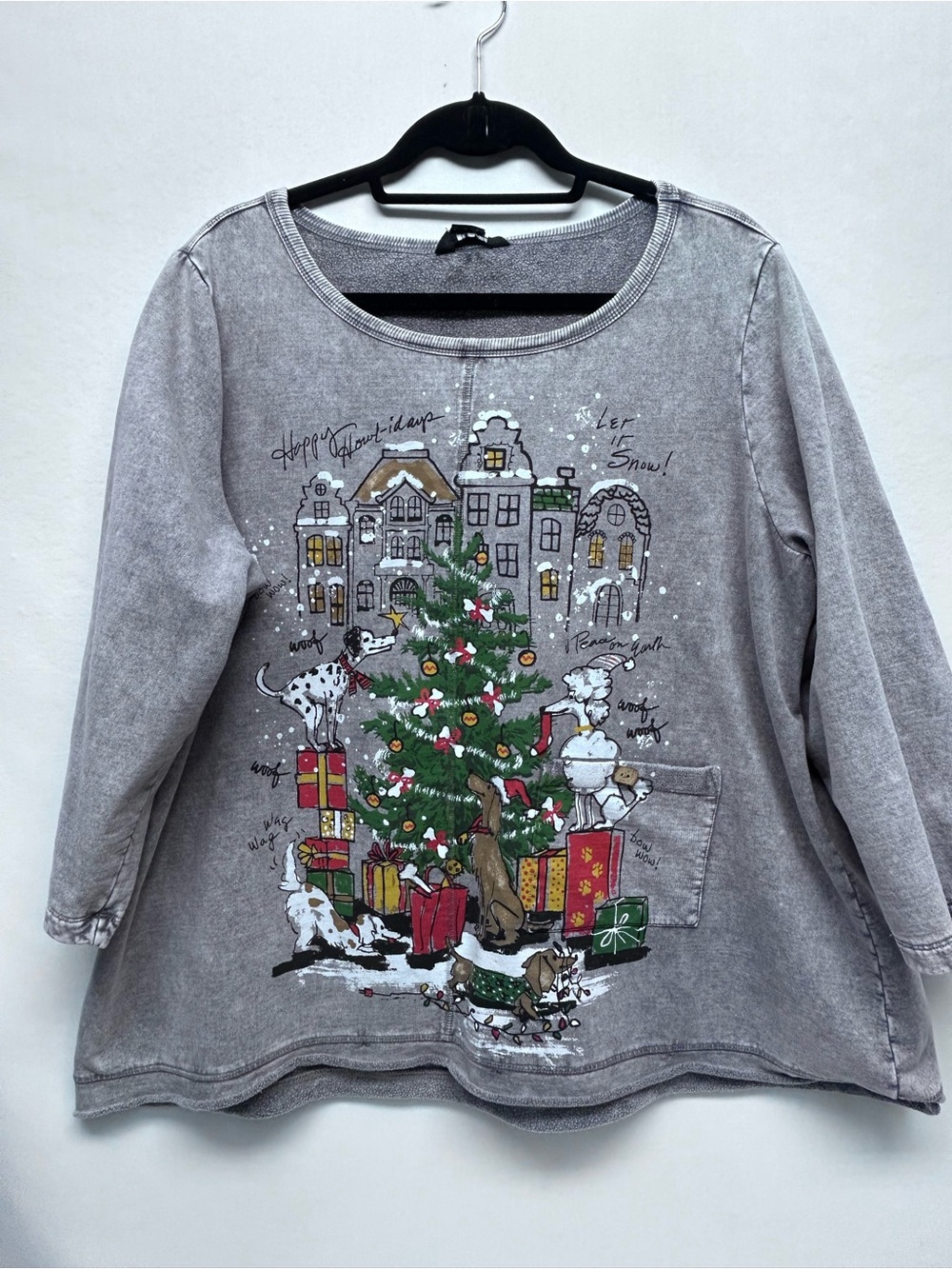 Grey Christmas Tree & Dogs Sweatshirt 1x